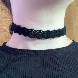 Black Suede Flower/Lace Pattern Necklace